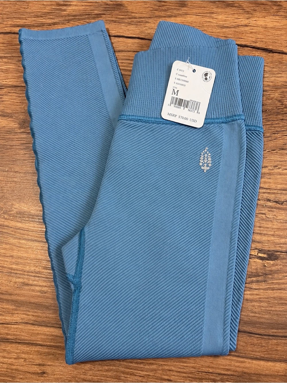Free People FP Movement Ribbed Leggings Blue Size M NWT